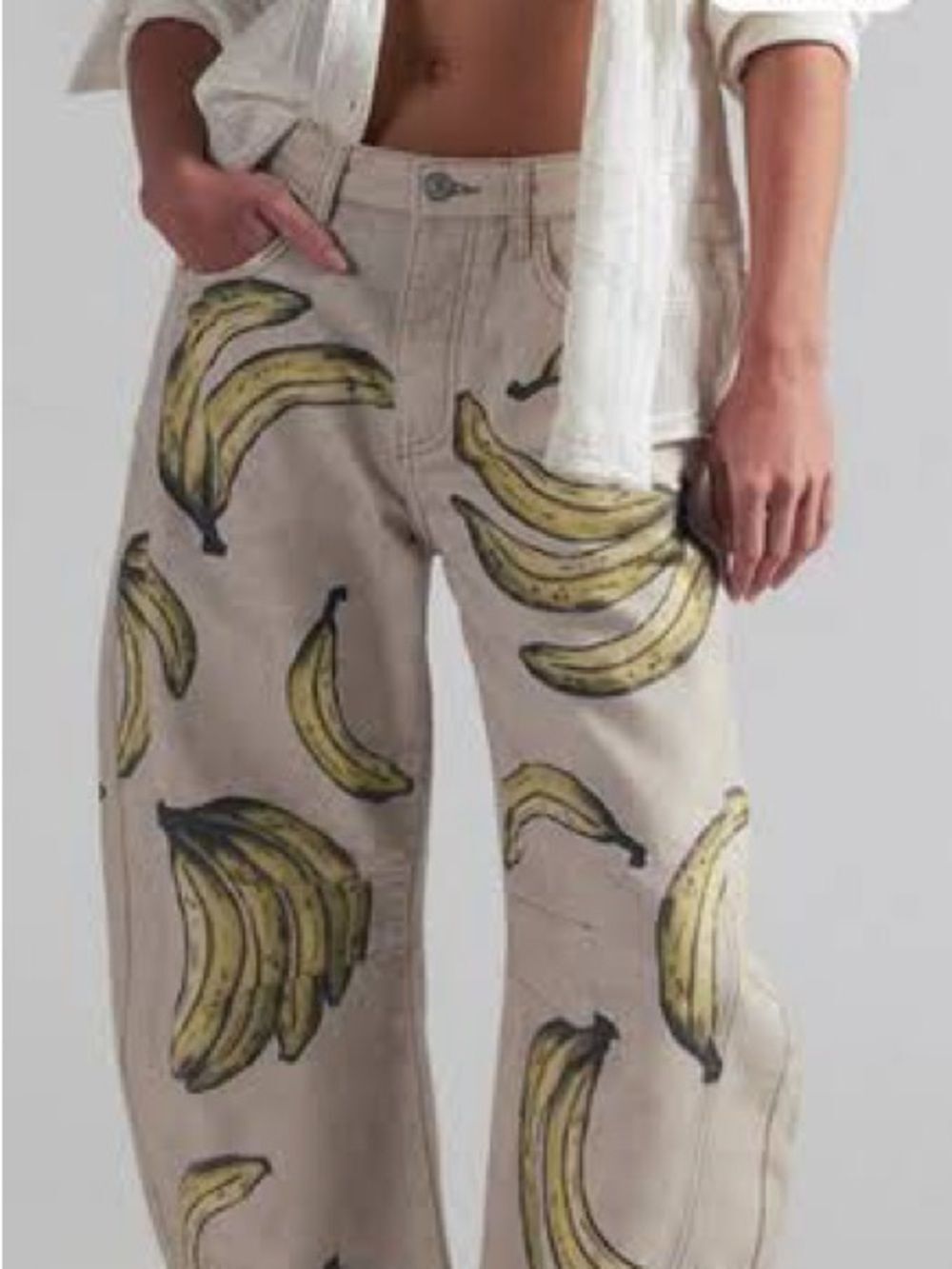 NWT FREE PEOPLE We The Free Good Luck Printed Barrel Jeans - Go Bananas - Picture 7 of 13